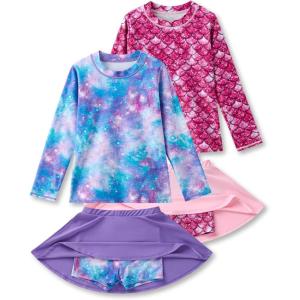 imageLiberty Pro 2 Pack Girls Rash Guard Two Piece Bathing Suit Long Sleeve Swimsuit  Toddler Swimwear with Skirts Shorts 3T12YSet 2