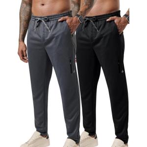 imageLiberty Pro 2 Pack Mens Joggers for Shorter Men  29quot Inseam Sweatpants with Zipper Pockets Regular Fit Tapered Workout PantsCharcoalBlack