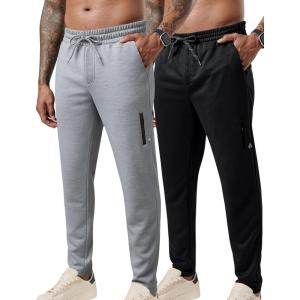 imageLiberty Pro 2 Pack Mens Joggers for Shorter Men  29quot Inseam Sweatpants with Zipper Pockets Regular Fit Tapered Workout PantsGrayBlack