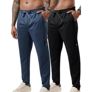 imageLiberty Pro 2 Pack Mens Joggers for Shorter Men  29quot Inseam Sweatpants with Zipper Pockets Regular Fit Tapered Workout PantsNavyBlack