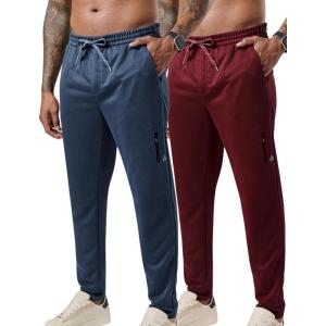 imageLiberty Pro 2 Pack Mens Joggers for Shorter Men  29quot Inseam Sweatpants with Zipper Pockets Regular Fit Tapered Workout PantsNavyMaroon