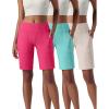 imageLiberty Pro 3 Pack Womens 10 Bermuda Shorts with Pockets Plus Size Quick Dry Casual Long Shorts KneeLength Tummy ControlAquaOff WhiteHot Pink