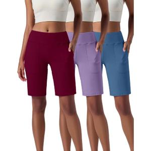 imageLiberty Pro 3 Pack Womens 10 Bermuda Shorts with Pockets Plus Size Quick Dry Casual Long Shorts KneeLength Tummy ControlOrchidMaroonDusty Blue