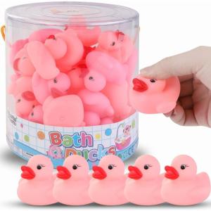image36 PCS Yellow Classic Rubber Duck Bath Toys  BPA Free Floating Duckies for Girls Baby Shower Decorations Bulk Party Favors Kids Birthday Gifts YellowPink