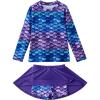 image:imageLiberty Pro 2 Pack Girls Rash Guard Two Piece Bathing Suit Long Sleeve Swimsuit  Toddler Swimwear with Skirts Shorts 3T12YPurple Mermaid