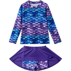 image:imageLiberty Pro 2 Pack Girls Rash Guard Two Piece Bathing Suit Long Sleeve Swimsuit  Toddler Swimwear with Skirts Shorts 3T12YPurple Mermaid