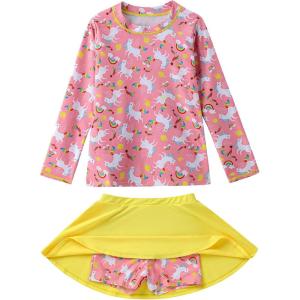 image:imageLiberty Pro 2 Pack Girls Rash Guard Two Piece Bathing Suit Long Sleeve Swimsuit  Toddler Swimwear with Skirts Shorts 3T12YUnicorn Fantasy