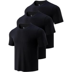 image:image3 Pack Mens Bamboo Viscose T Shirts Ultra Soft Breathable Bamboo Undershirts for Men Cooling Lounge TeesBlackBlackBlack