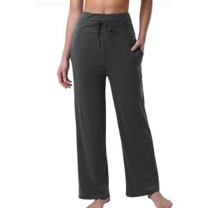 image:imageLiberty Pro Petite Womens Pajama Pants 26 Inseam  Lightweight Ankle Length Wide Leg High Waisted Lounge Pants with PocketsCharcoal