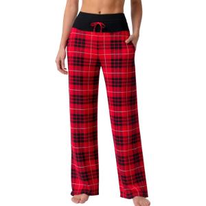 image:imageLiberty Pro Petite Womens Pajama Pants 26 Inseam  Lightweight Ankle Length Wide Leg High Waisted Lounge Pants with PocketsRed Plaid
