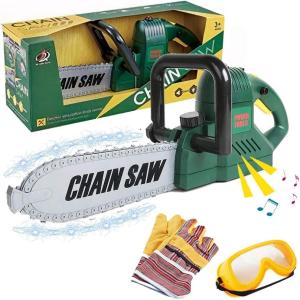 image:imageKids Electric Chainsaw Toy Tool Pretend Play Set with Safety Goggles Work Gloves  Rotating Chain and Realistic Sound Effects