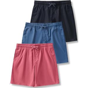 image:image3 Pack Mens 8 Chino Walking Shorts Pull On Elastic Waist Drawstring Pockets Casual Lounge HybridBlueBlackWashed Red