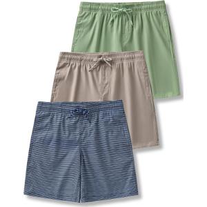 image:image3 Pack Mens 8 Chino Walking Shorts Pull On Elastic Waist Drawstring Pockets Casual Lounge HybridKhakiNavy StripeSage Green
