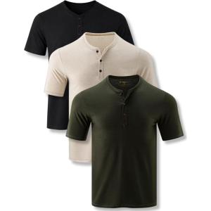 image:imageLiberty Pro 3Pack Mens Casual Henley Shirts  Comfort Soft Stretch Tees Relaxed Fit 3Button Summer TShirtsIvoryBlackOlive Green