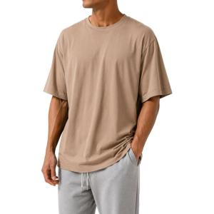 image:imageMens Oversized T Shirt Drop Shoulder Loose Fit Tee Soft Lightweight Short Sleeve Crew Neck Casual Gym Workout ShirtSand