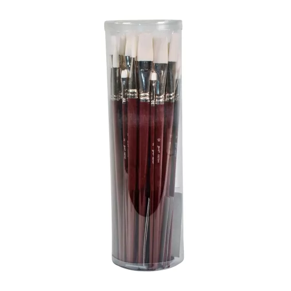 imageSax Optimum White Synthetic Taklon Paint Brushes Assorted Sizes Red Set of 72