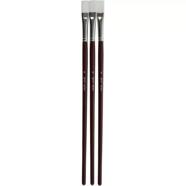 imageSax Optimium White Taklon Brushes Brights Type Long Handle Size 6 Pack of 3