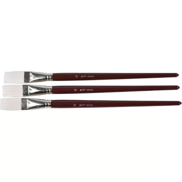 imageSax Optimium White Taklon Brushes Flat Type Long Handle Size 10 Pack of 3