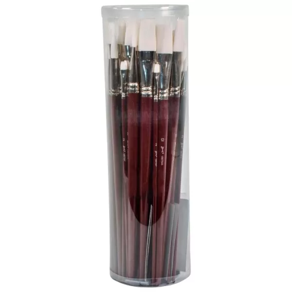 imageSax Optimum White Synthetic Taklon Paint Brushes Assorted Sizes Red Set of 72