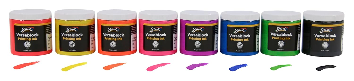 imageSax 457451 Versablock WaterBased Fluorescent Block Printing Ink 8 Ounces Assorted Colors Set of 8