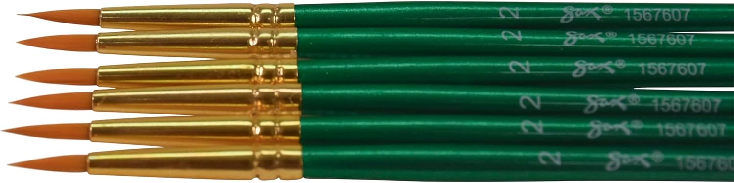 imageSax Optimium Golden Taklon Brushes Round Type Short Handle Size 2 Pack of 6