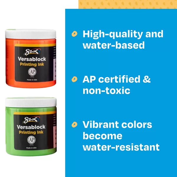 imageSax 457451 Versablock WaterBased Fluorescent Block Printing Ink 8 Ounces Assorted Colors Set of 8