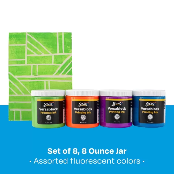 imageSax 457451 Versablock WaterBased Fluorescent Block Printing Ink 8 Ounces Assorted Colors Set of 8