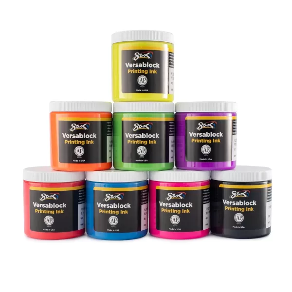 imageSax 457451 Versablock WaterBased Fluorescent Block Printing Ink 8 Ounces Assorted Colors Set of 8