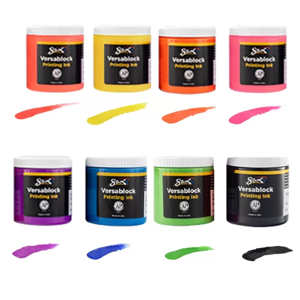 imageSax 457451 Versablock WaterBased Fluorescent Block Printing Ink 8 Ounces Assorted Colors Set of 8