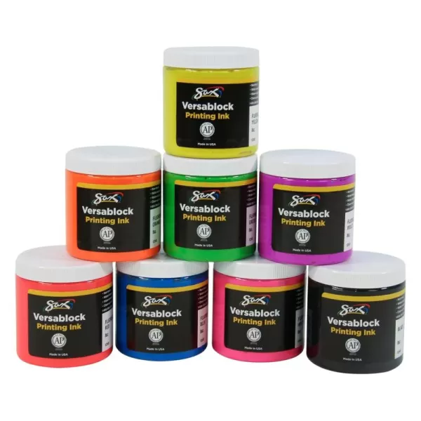 imageSax 457451 Versablock WaterBased Fluorescent Block Printing Ink 8 Ounces Assorted Colors Set of 8