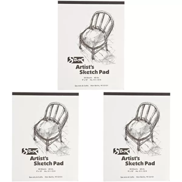 imageSax Artists Sketch Pad  9 x 12 inches  50 Sheets per Pad 60lbs  White  45369260 lbs  9 x 12 Inches Pack of 3