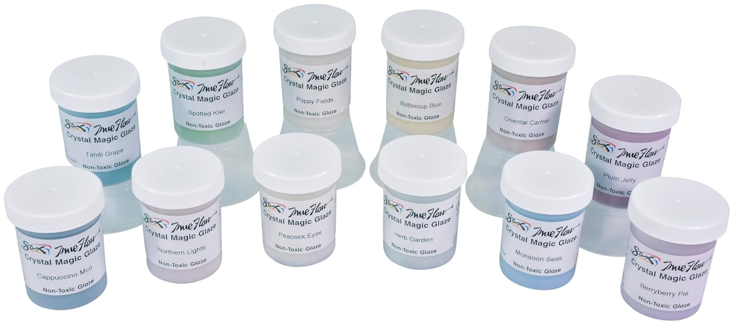imageSax Crystal Magic Glazes for School and Arts and Crafts Use Assorted Colors 4 Ounce Jars Set of 12