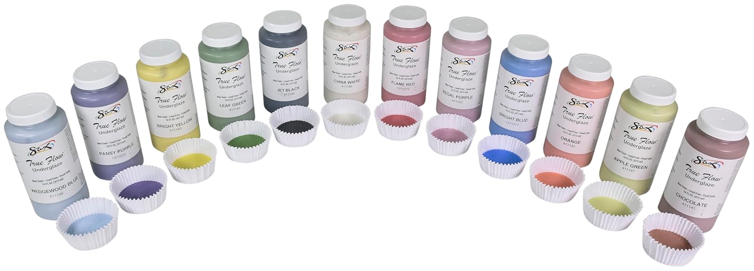 imageSax Underglazes for School and Arts and Crafts Use Assorted Colors 16 Ounce Pints Set of 12
