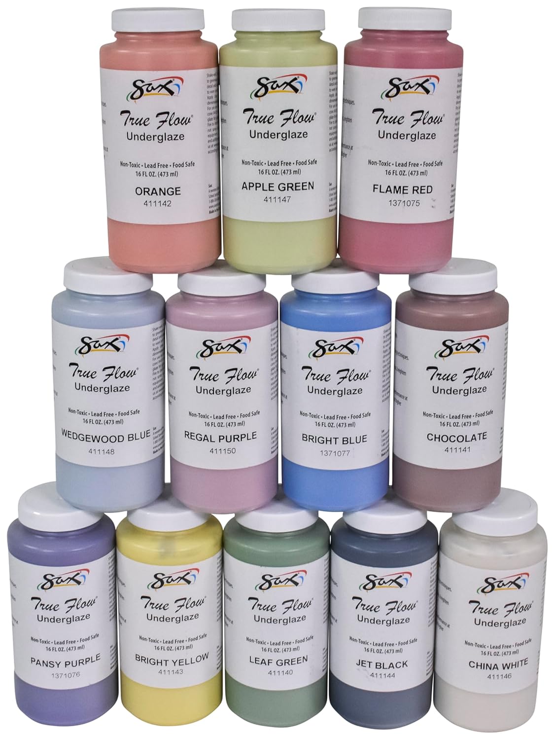 imageSax Underglazes for School and Arts and Crafts Use Assorted Colors 16 Ounce Pints Set of 12