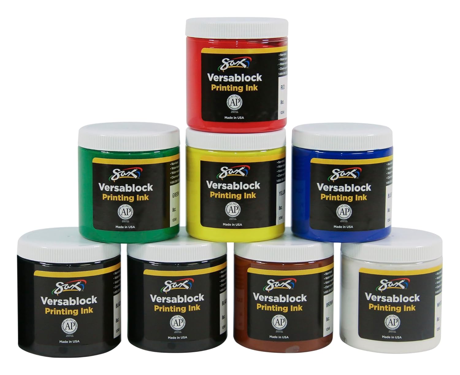 imageSax Versablock Block Printing Inks for School and Arts and Crafts Use Assorted Colors 8 Ounce Jars Set of 8