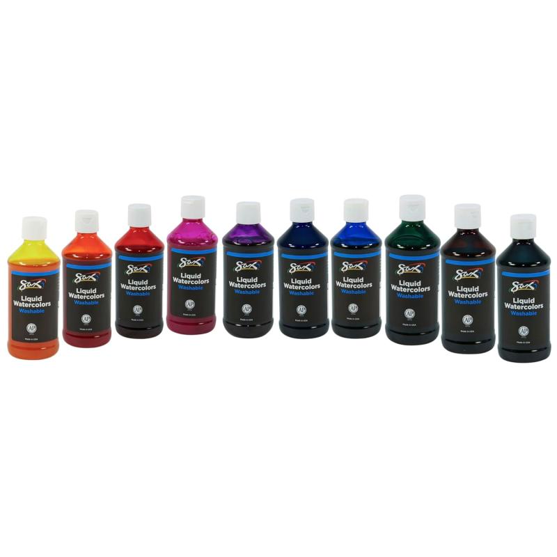 imageSax Liquid Washable Watercolor Paints 8 Ounces Assorted Colors Set of 10