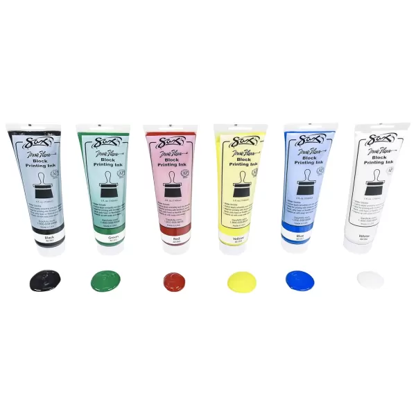 imageSax Block Printing Inks for School and Arts and Crafts Use Fluorescent Colors 5 Ounce Tubes Set of 6