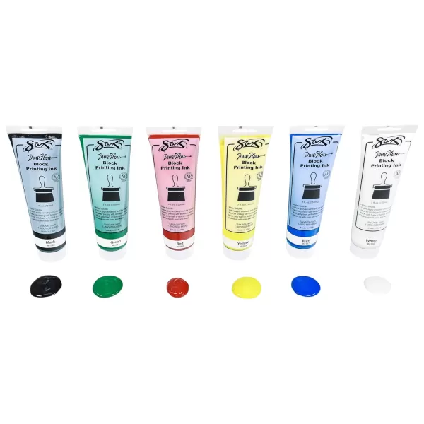 imageSax Block Printing Inks for School and Arts and Crafts Use Fluorescent Colors 5 Ounce Tubes Set of 6