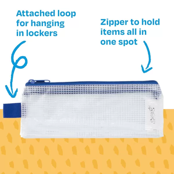 imageSax Mesh Tool Case Pouch for Pencils Pens Markers and School Supplies 3 x 8 inches Clear with Blue Trim Pack of 10
