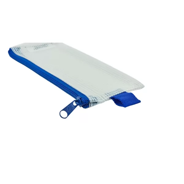 imageSax Mesh Tool Case Pouch for Pencils Pens Markers and School Supplies 3 x 8 inches Clear with Blue Trim Pack of 10