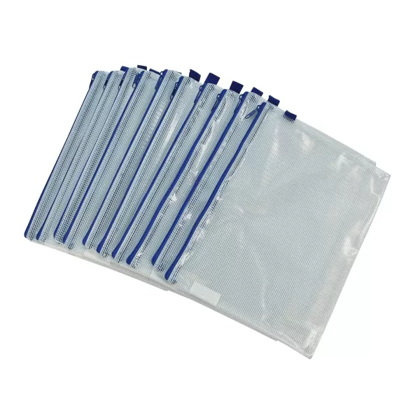 imageSax Mesh Tool Case Pouches 10 x 13 Inches Clear with Blue Trim Pack of 10