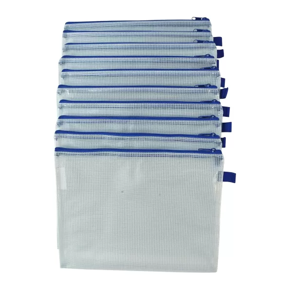 imageSax Mesh Tool Case Pouches 10 x 13 Inches Clear with Blue Trim Pack of 10