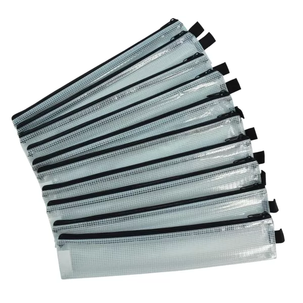 imageSax Mesh Tool Case Pouches 3 x 14 inches Clear with Black Trim Pack of 10