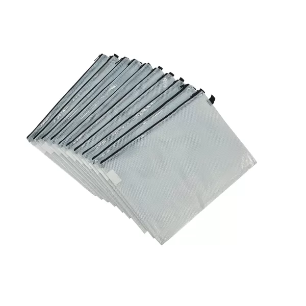 imageSax Mesh Zippered Bag 12 x 16 Inches Clear with Black Trim Pack of 10