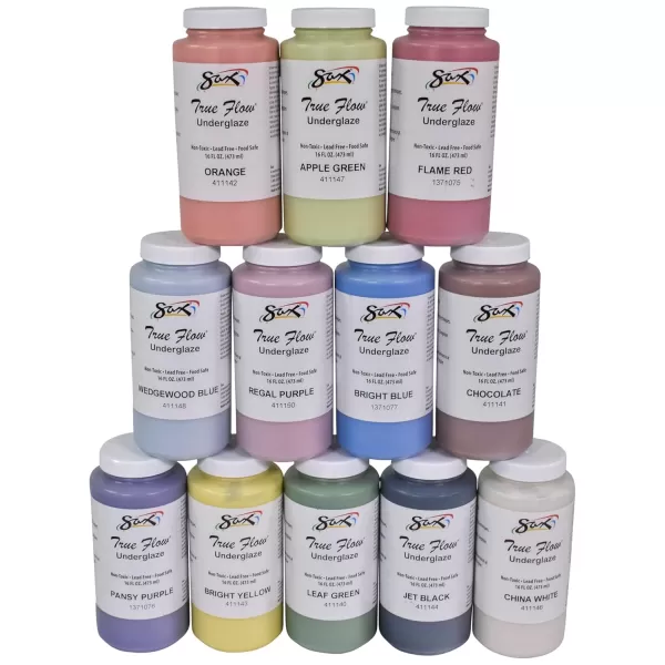 imageSax Underglazes for School and Arts and Crafts Use Assorted Colors 16 Ounce Pints Set of 12