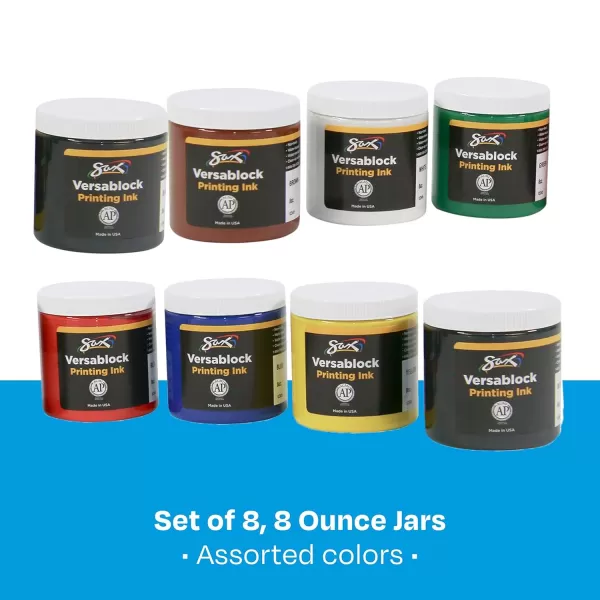 imageSax Versablock Block Printing Inks for School and Arts and Crafts Use Assorted Colors 8 Ounce Jars Set of 8