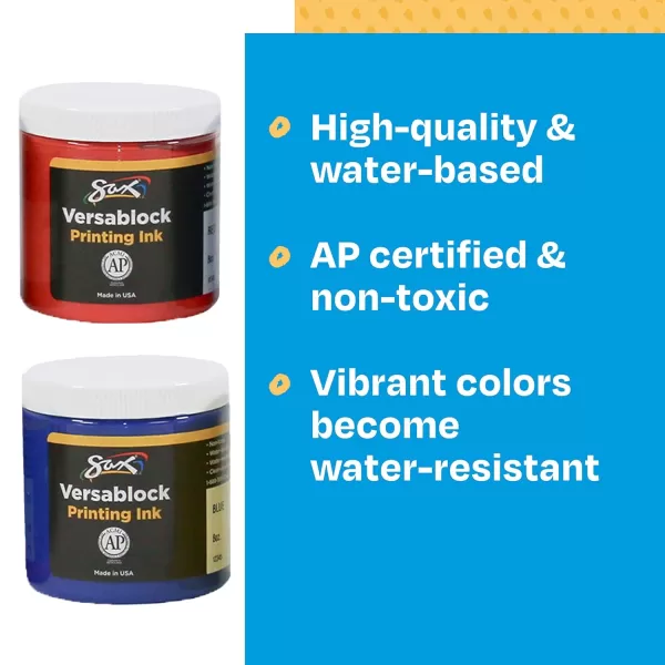 imageSax Versablock Block Printing Inks for School and Arts and Crafts Use Assorted Colors 8 Ounce Jars Set of 8