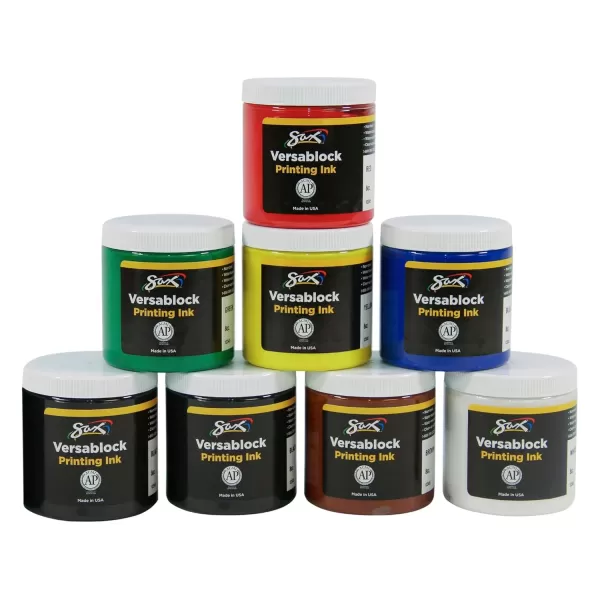 imageSax Versablock Block Printing Inks for School and Arts and Crafts Use Assorted Colors 8 Ounce Jars Set of 8