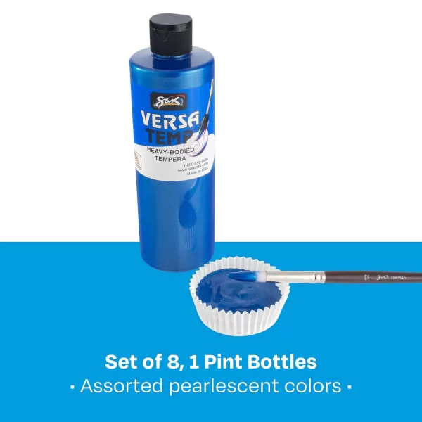imageSax Versatemp HeavyBodied Deluxe Tempera Paint for School and Arts and Crafts Use Assorted Pearlescent Colors 16 Ounce Pints Set of 8