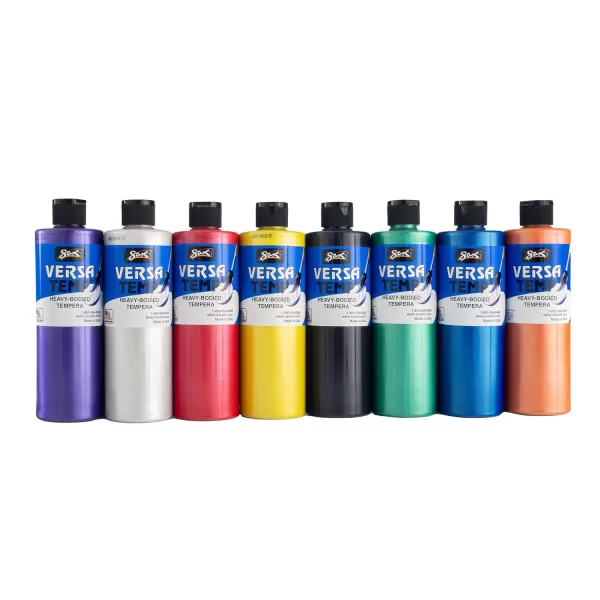 imageSax Versatemp HeavyBodied Deluxe Tempera Paint for School and Arts and Crafts Use Assorted Pearlescent Colors 16 Ounce Pints Set of 8